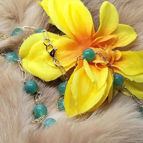 New, Stamped, Green Aventurine Paper Clip Chain Station Necklace, - Picture 3 of 5